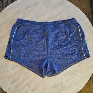 oiselle Heathered Blue Athletic Lounge Shorts with Contrast Trim